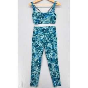 Athleta Salutation Stash Pocket II 7/8 Tight & Bra Set Blue Tie Dye Small S/P